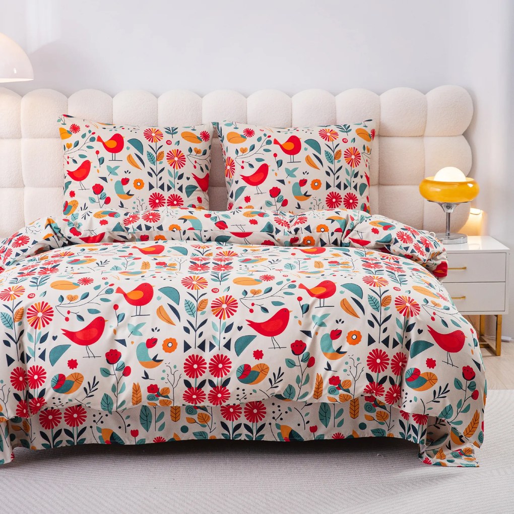 Lenjerie de pat din microfibra RETRO BIRD colorata Dimensiune lenjerie de pat: 70 x 90 cm | 140 x 220 cm