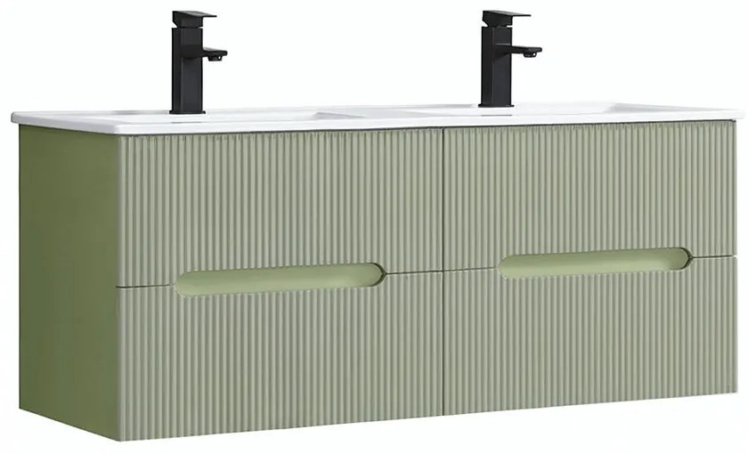 Trent 120 dulap de baie inferior cu chiuvetă ceramică (4 sertare) verde fistic - verde oliv