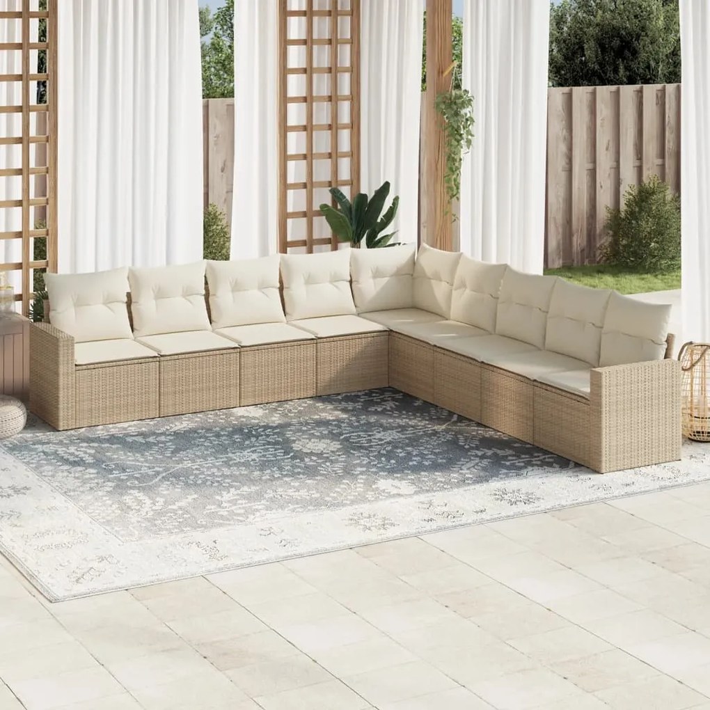 vidaXL Set canapele de grădină, 9 piese, cu perne, bej, poliratan