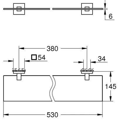 GROHE 41109000 - Poliță din sticlă START CUBE, 530 mm, crom lucios