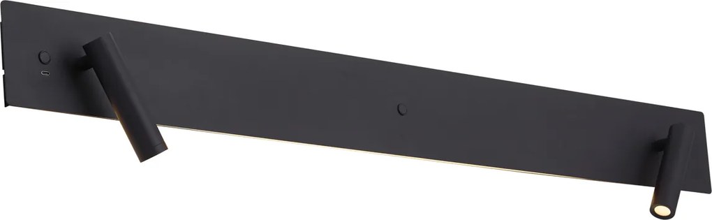 Lampă de perete modernă neagră cu 2 lumini, inclusiv LED cu iluminare de fundal și USB-C - Longly
