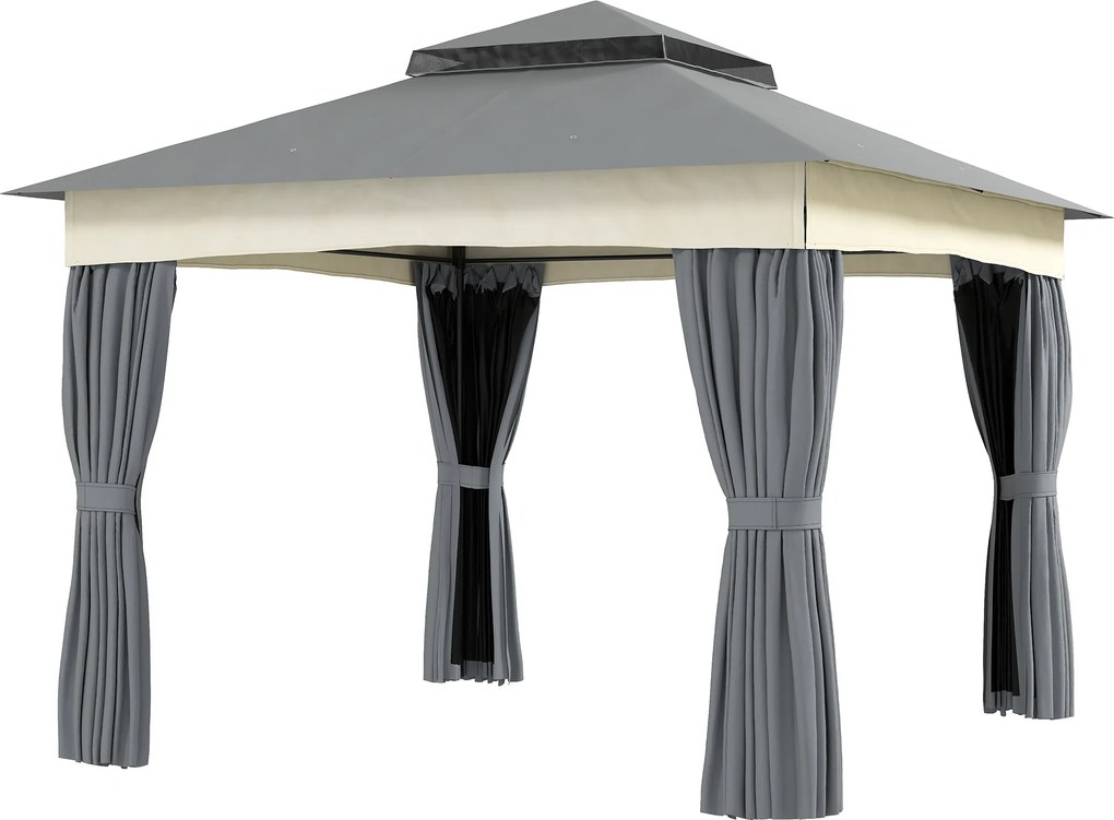 Outsunny Pavilion cu acoperiș dublu, 3x3 m, rezistent la apă, stabil, rezistent la iarnă, pavilion din metal, Gri închis | Aosom Romania
