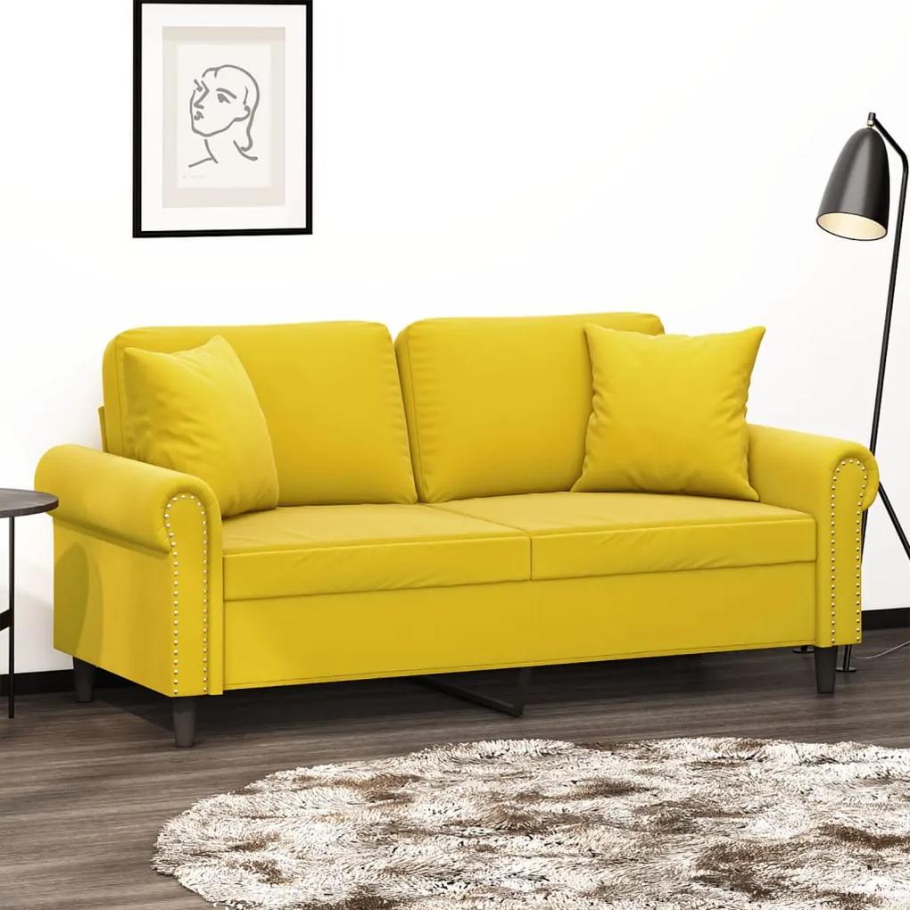 Canapea cu 2 locuri cu pernute, galben, 140 cm, catifea