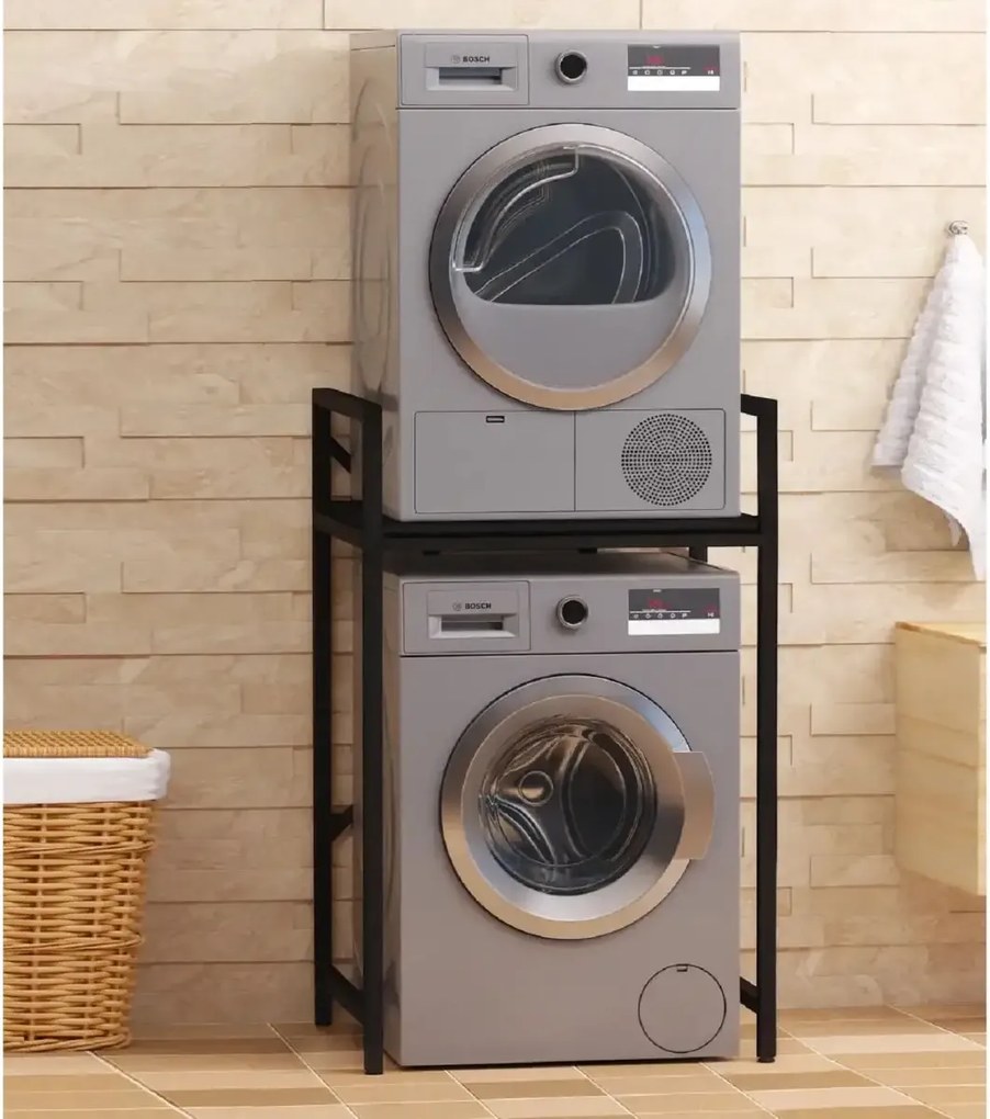 Suport raft pentru mașină de spălat și uscător cu sertar,negru