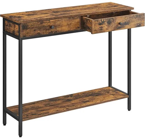 Consola Cu 2 Sertare, Vintage Maro Si Negru, 100 X 30 Cm