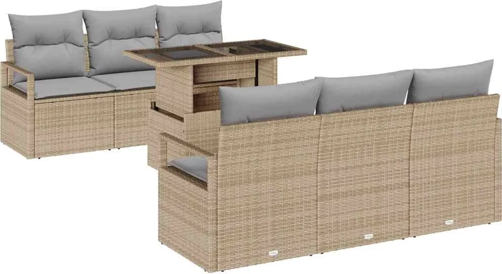 vidaXL Set de canapele pentru grădină 7 pcs Beige și gri deschis