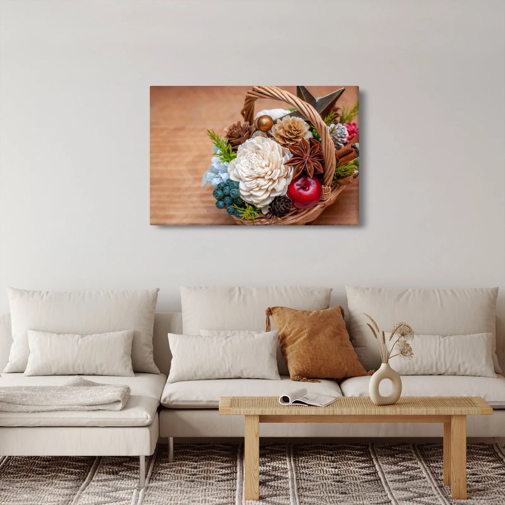 Tablou cu coș din nuiele (90x60 cm)