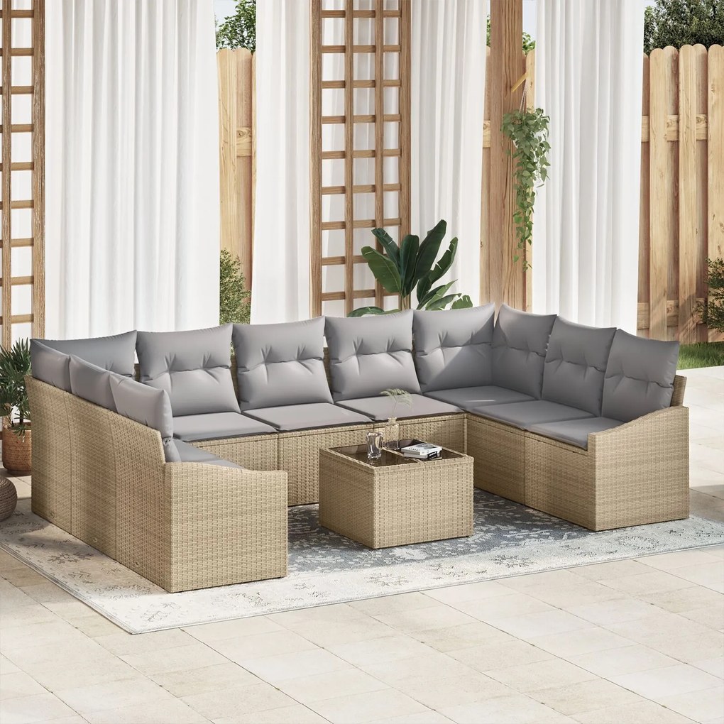 vidaXL Set de canapele pentru grădină 10 pcs Bej Rattan poli