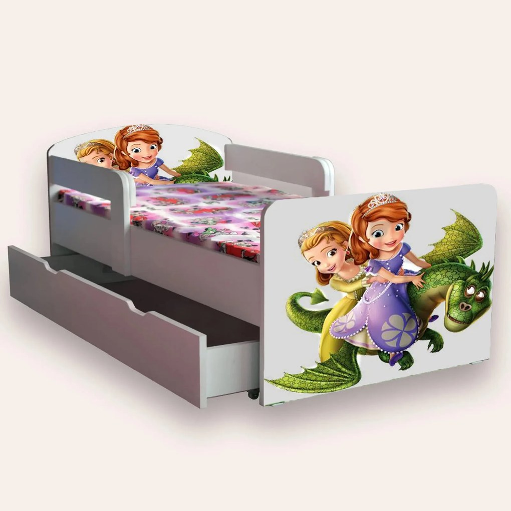 Pat Sofia cu paravane laterale 2 Mic 2-6 ani 130x60 cm varianta cu sertar si saltea SafeNest CMG51886562869588