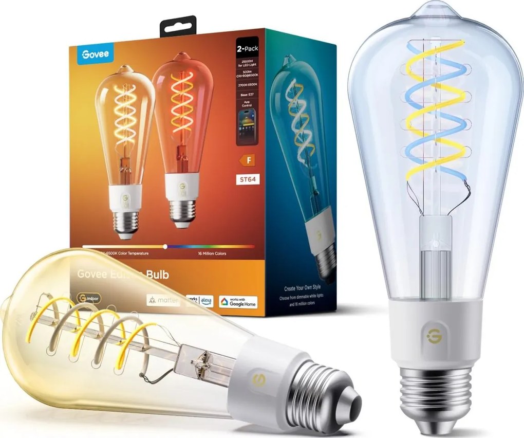 Govee-SET 2xLED RGBWW St bec inteligent MATTER ST64 E27/5W/230V 2700-6500K Wi-Fi