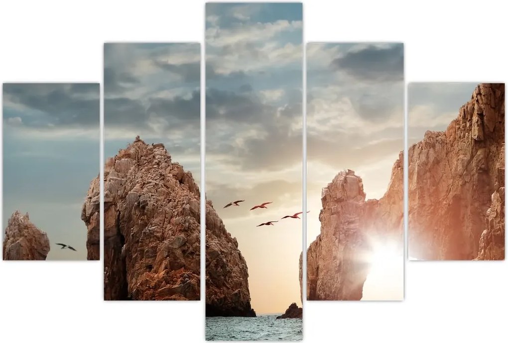 Tablou - Apus de soare peste stânci (150x105 cm)