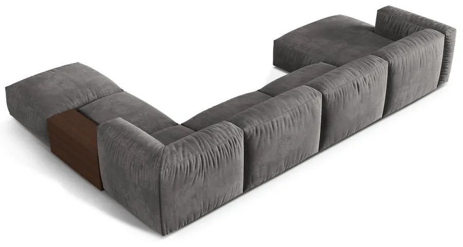 Colțar modular gri cu tapițerie din catifea (cu colț pe partea dreaptă/în formă de "U") Martina – Micadoni