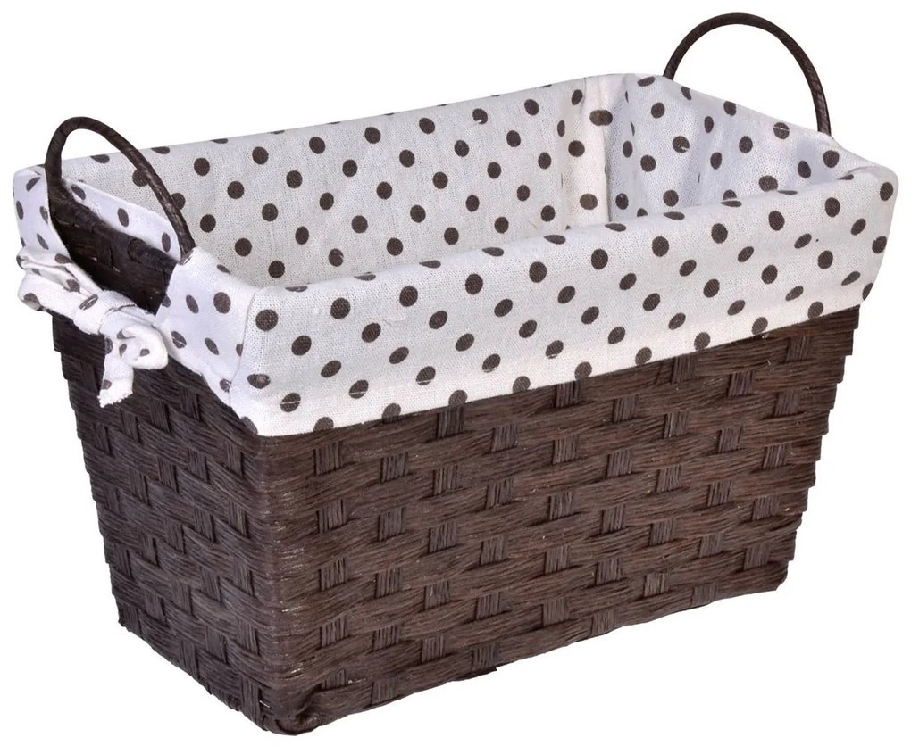 Cosulet impletit din bambus, maro cu buline, 28x16x17 cm