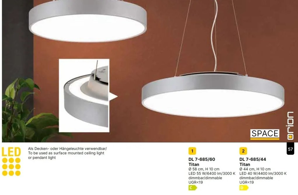 Lustra LED suspendata/aplicata SPACE D-60cm