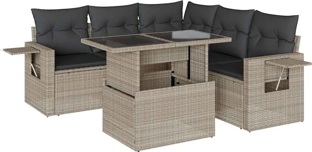 vidaXL Set canapele de grădină cu perne, 6 piese gri deschis poliratan