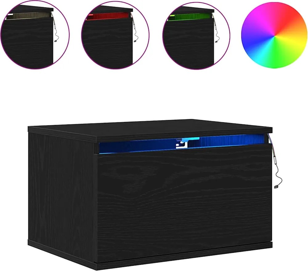 vidaXL Noptieră suspendată Stejar Negru 50 x 36 x 30 cm Lemn compozit