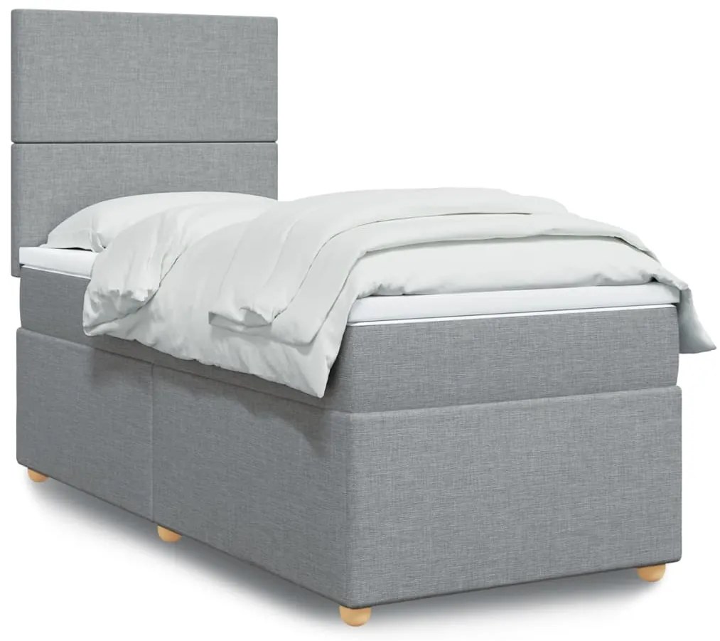 vidaXL Pat box spring cu saltea, gri deschis, 90x200 cm, textil