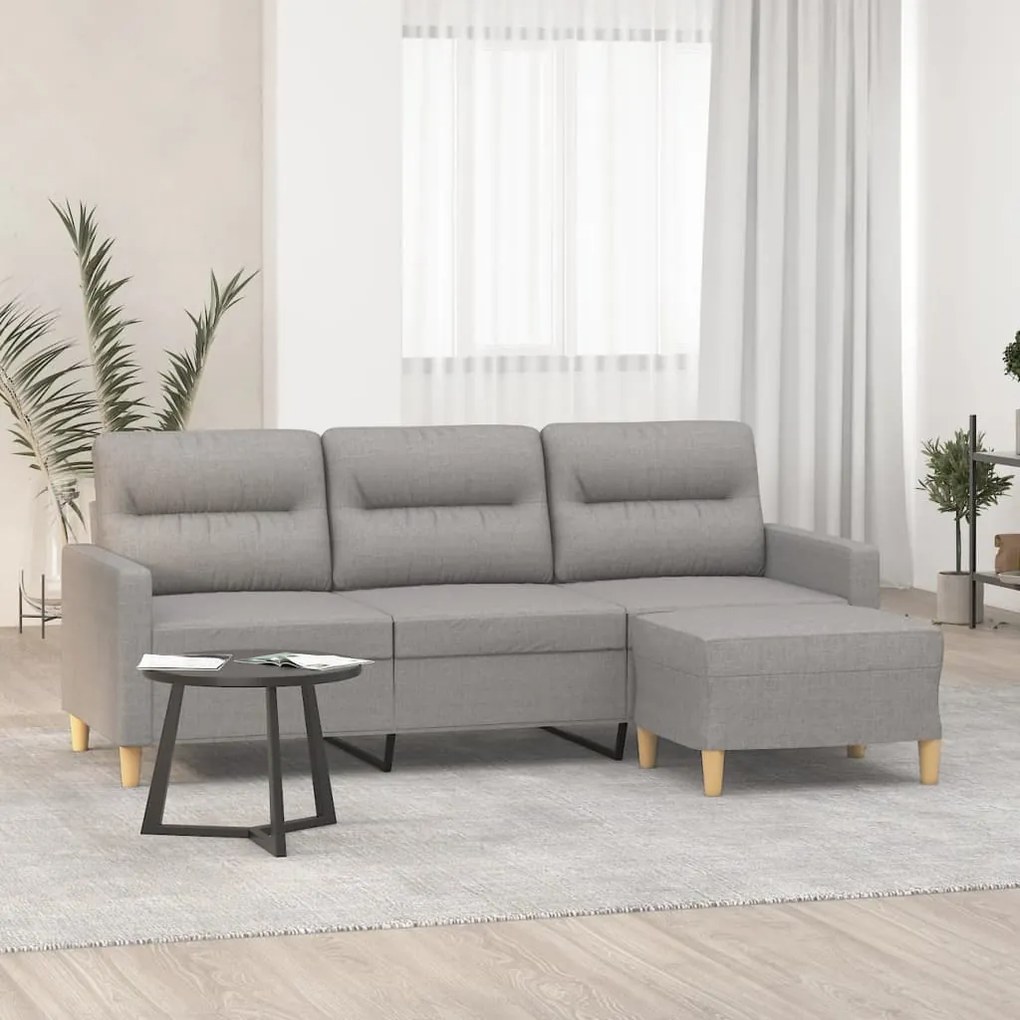 3153421 vidaXL Canapea cu 3 locuri și taburet, gri deschis, 180 cm, textil