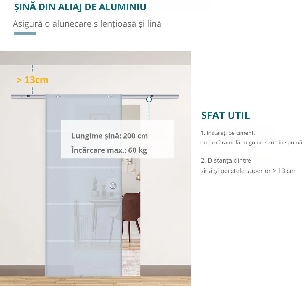 HOMCOM usa glisanta sticla cu sina,90x205x0.8 cm | Aosom Romania