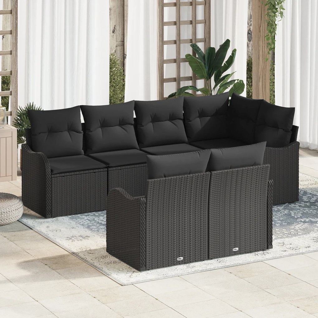 vidaXL Set de canapele pentru grădină cu pernă 7 pcs Negru Rattan poli