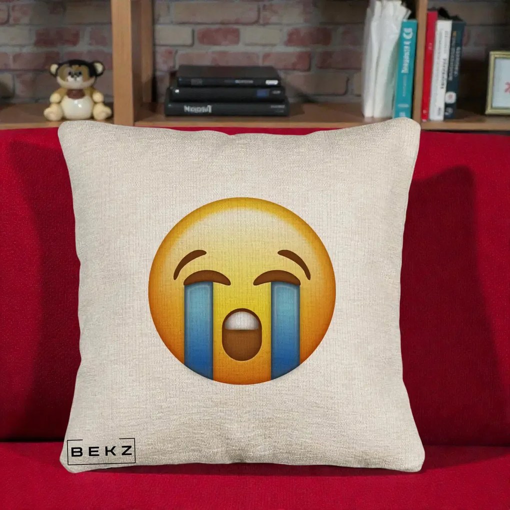 Perna Decorativa Emoji Plange, 40x40 cm, Bej Canapea, Husa Detasabila, Perna Inclusa, BEKZ®