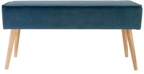 Bancheta Albastra din Catifea cu Picioare de Lemn POPY - Catifea Albastru Lungime(100 cm) x latime(30 cm) x Inaltime(50 cm)