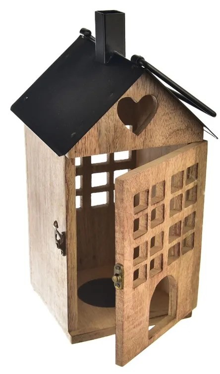Felinar din lemn de mango InDecor Black, 18 x 18x 36 cm, S