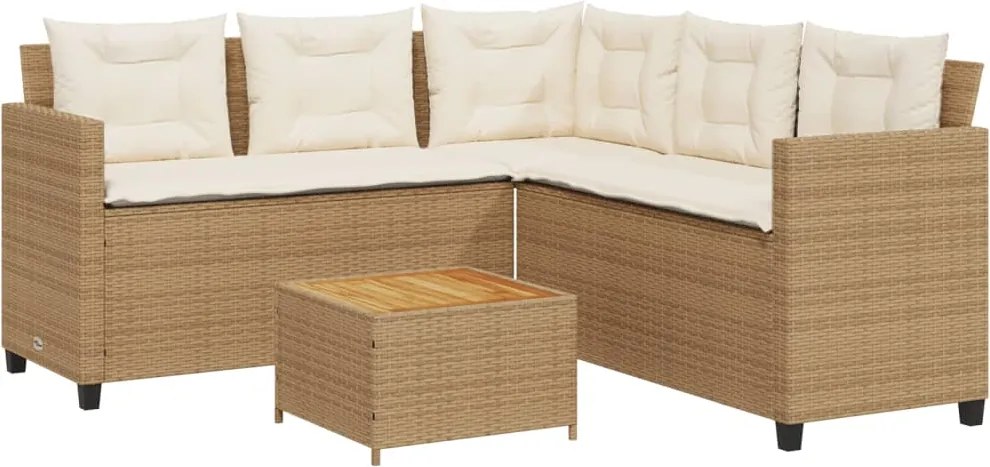 vidaXL Canapea de grădină cu masă/perne, formă de L, poliratan bej