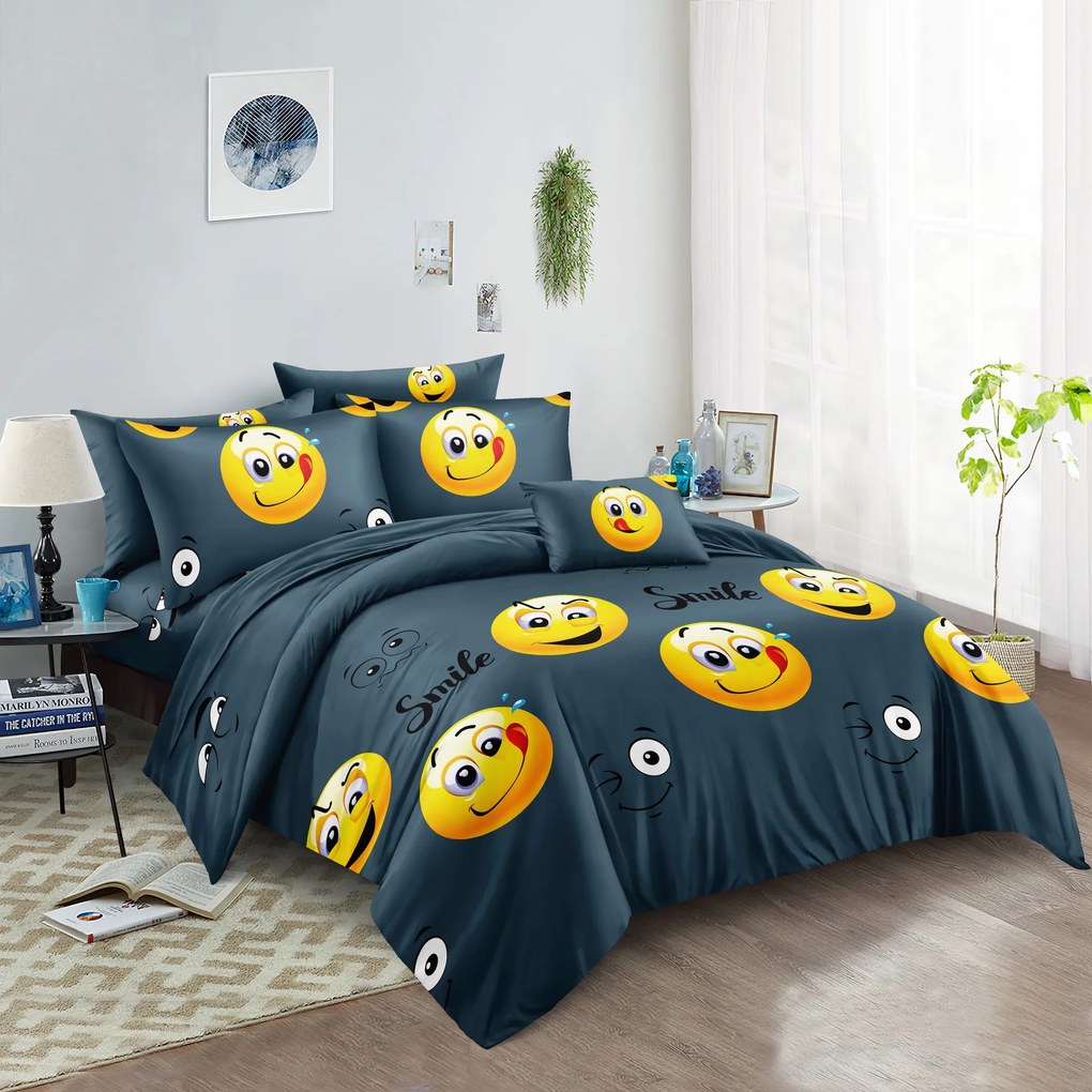 Lenjerie de pat din microfibra Culoare Gri, SMILE EMOJI Dimensiune lenjerie de pat: 70 x 90 cm | 140 x 200 cm