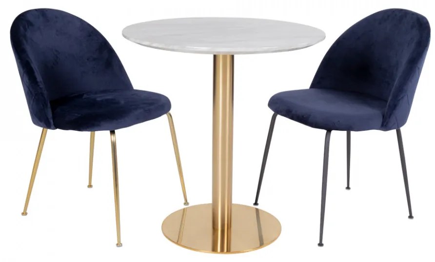 Masa dining rotunda cu blat aspect marmura alba si picior auriu 110cm Bolzano