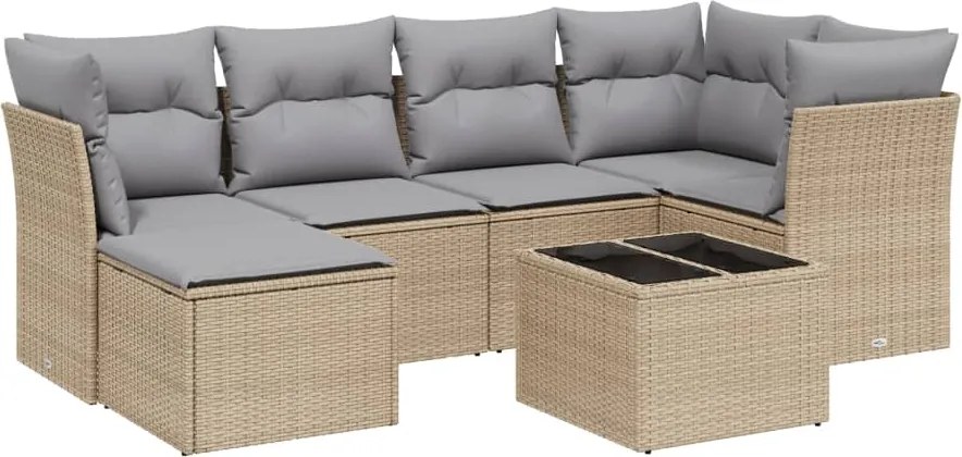 vidaXL Set canapele de grădină, 7 piese, cu perne, bej, poliratan