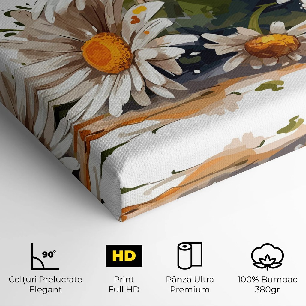 Tablou Canvas, 90x140cm, Dormitor si Living, Flori, Margarete, White Beautiful Daisy