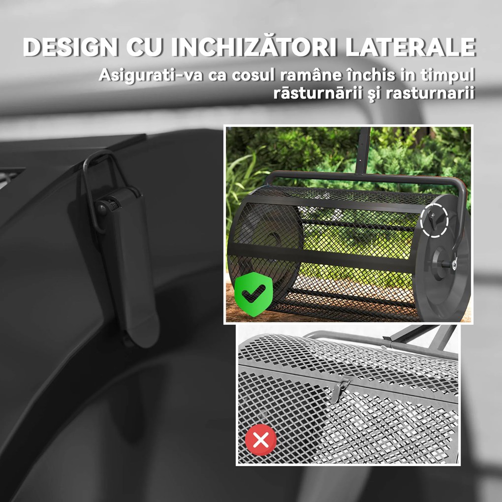 Outsunny Răspânditor Compost de 75L cu Mâner Reglabil în Formă de T din Metal Negru | Aosom Romania