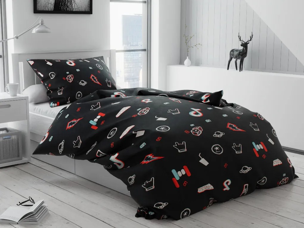 Lenjerie de pat din bumbac Tik Tok negre
