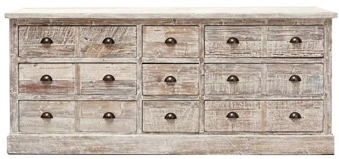 Bufet din lemn de pin, cu 15 sertare, aspect vintage, Chehoma