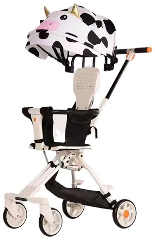 Carucior bebe cu copertina retractabila, model vacuta, Copii 6 - 36 luni, Alb, Sport, Pliabil, Blocare roti