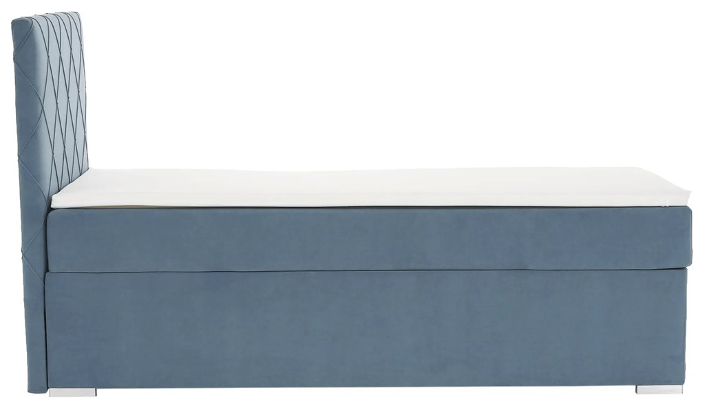 Pat boxspring, pat de o persoană, albastru, 90x200, dreapta, PAXTON