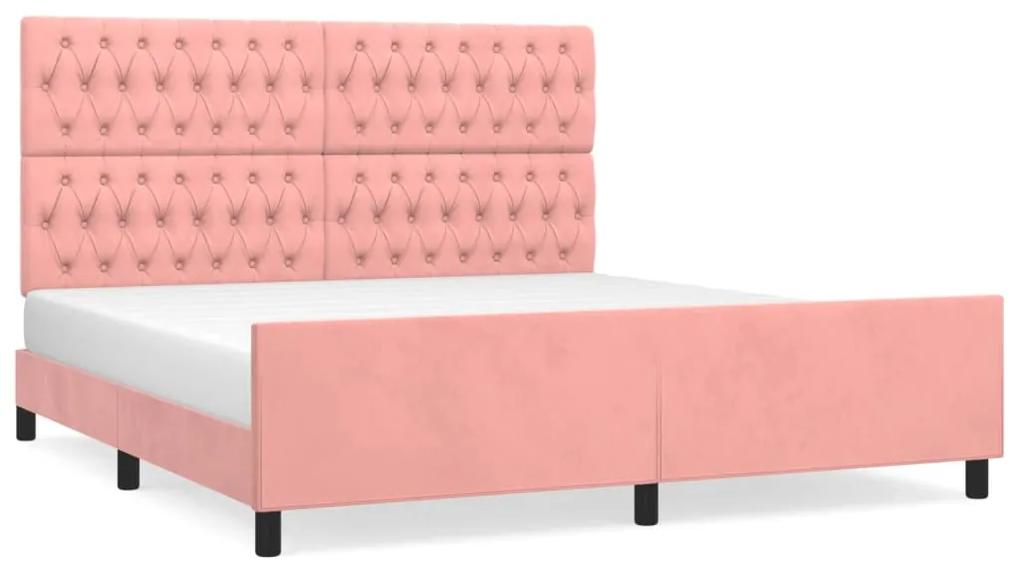 3125957 vidaXL Cadru de pat cu tăblie, roz, 180x200 cm, catifea