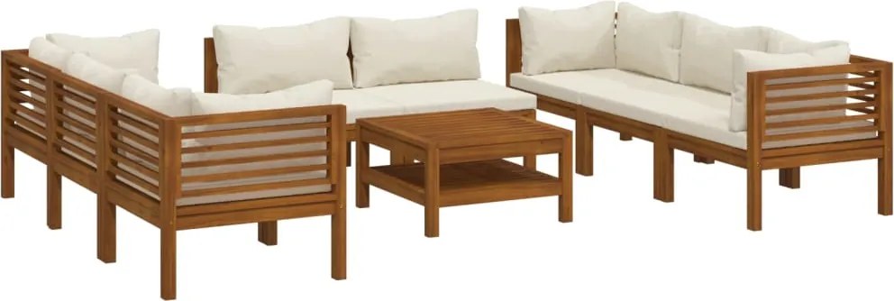 vidaXL Set mobilier de grădină, perne crem, 9 piese, lemn masiv acacia