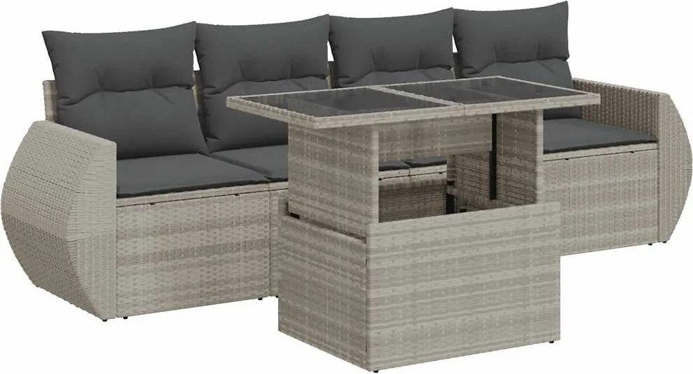 vidaXL Set canapele de grădină cu perne, 5 piese gri deschis poliratan