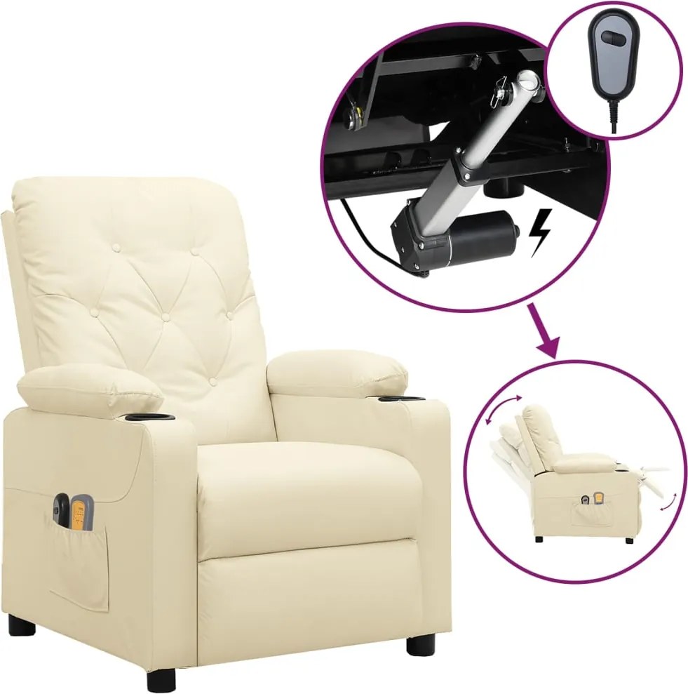 vidaXL Fotoliu de masaj electric, crem, piele ecologică