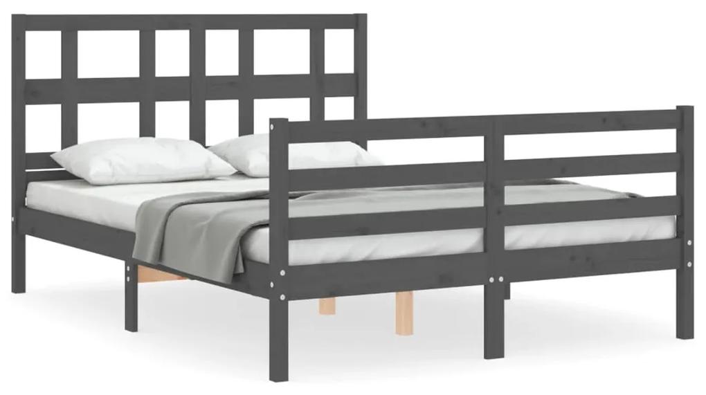 3194813 vidaXL Cadru de pat cu tăblie, gri, 140x190 cm, lemn masiv
