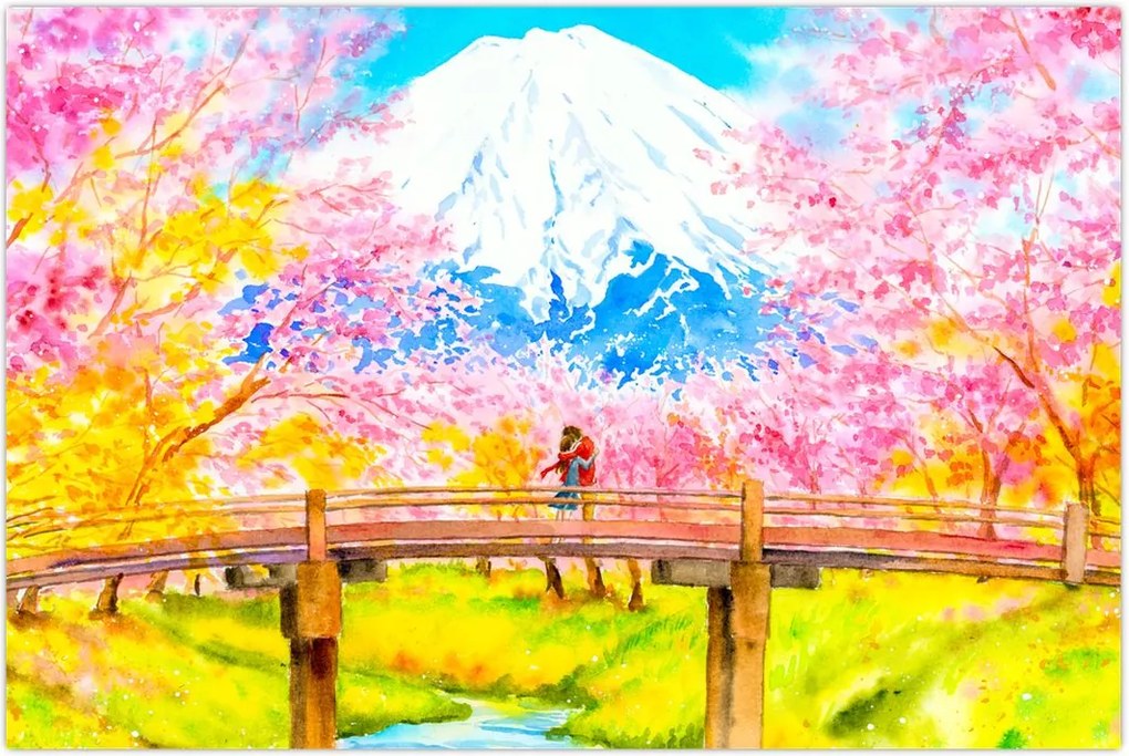 Tablou - Cuplu pictat, acuarelă (90x60 cm)