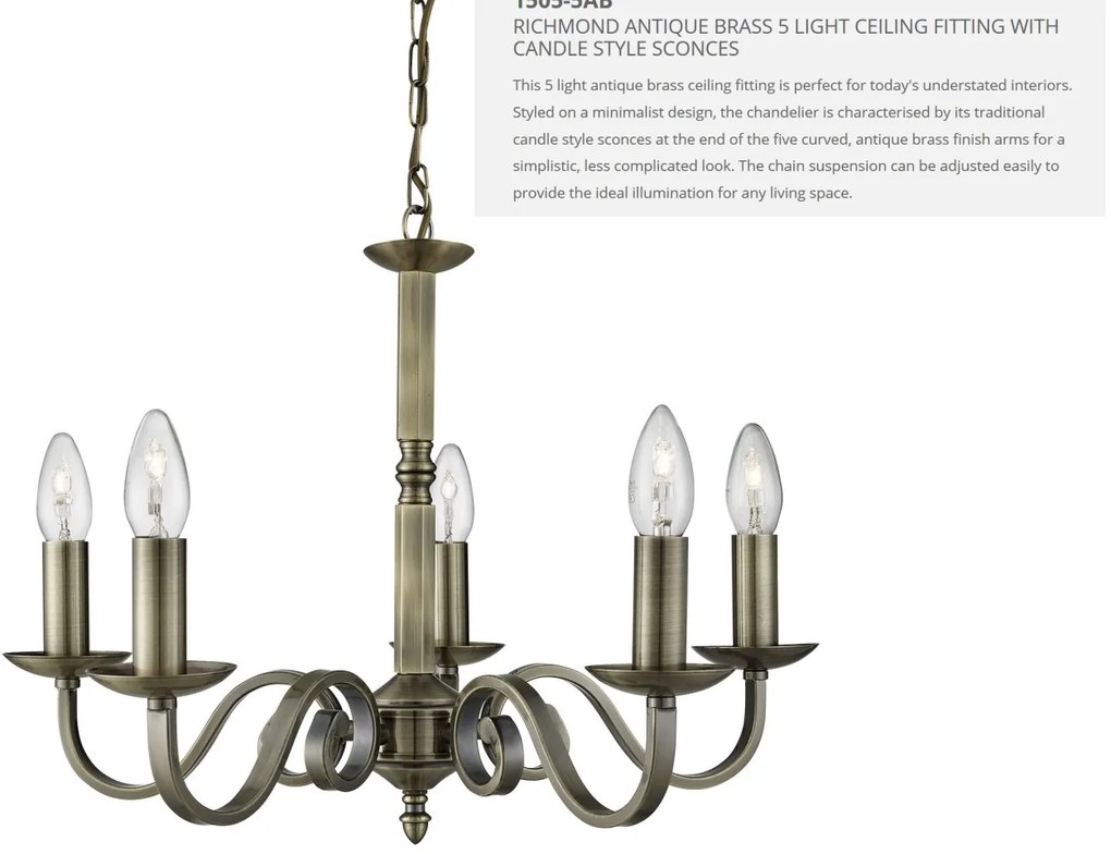 Lustra clasica suspendata design traditional Richmond 5L alama antique 1505-5AB SRT