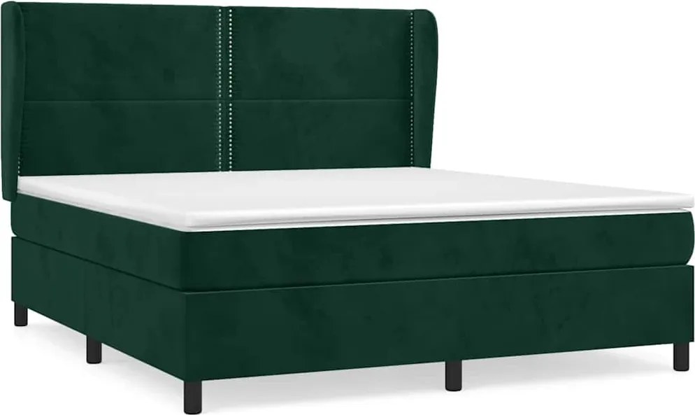 vidaXL Pat box spring cu saltea, verde închis, 180x200 cm, catifea