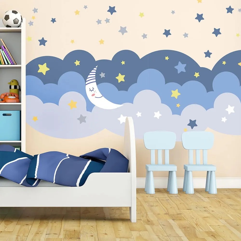 Autocolant Ambiance Scandinavian Clouds With Stars And Moon