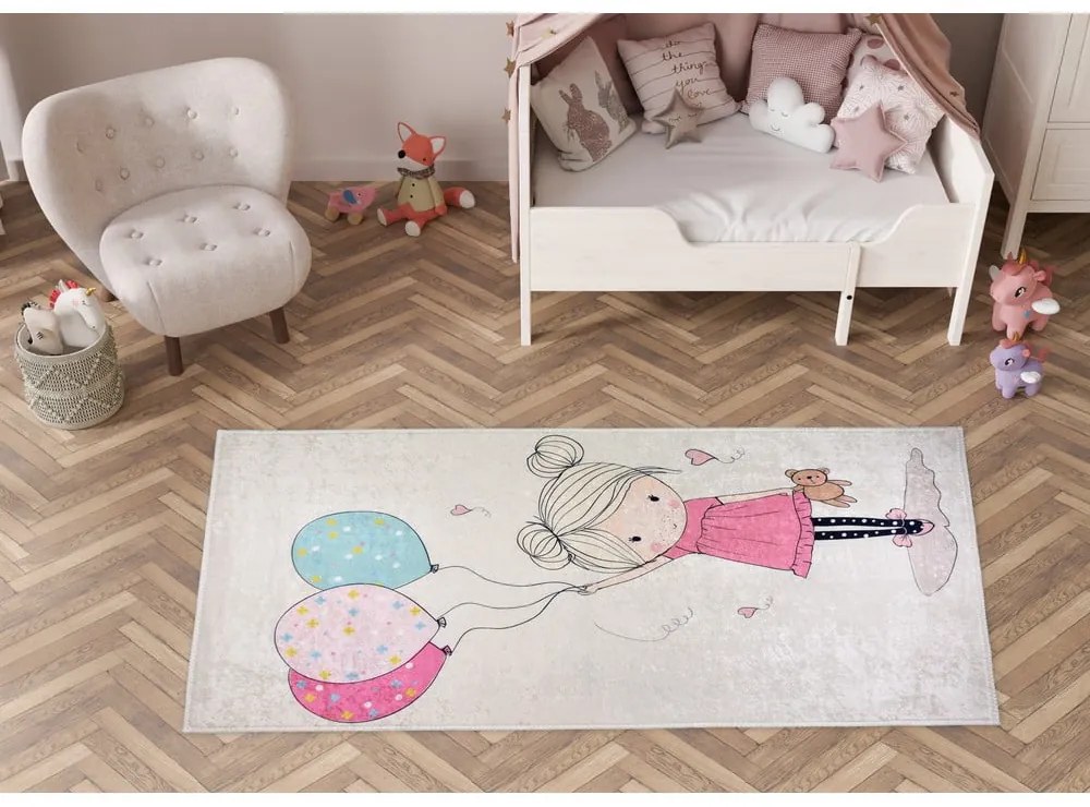 Covor pentru copii roz-fildeș lavabil 100x160 cm Girl & Baloons – Vitaus