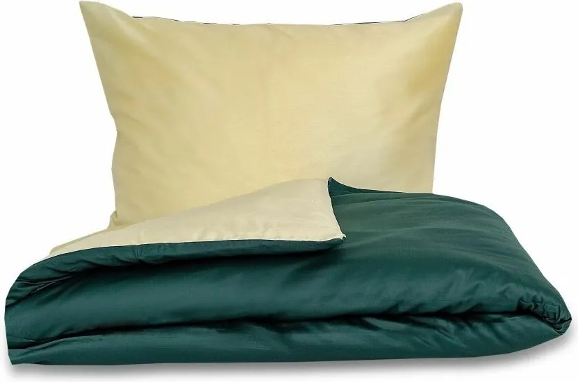 Lenjerie de pat din satin Kvalitex LuxuryCollection, verde/crem 140 x 200 cm, 70 x 90 cm