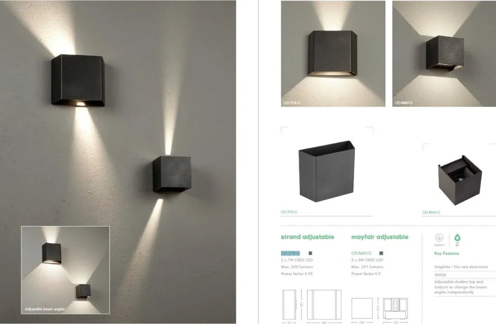Aplica de perete iluminat exterior ambiental IP65 LED Mayfair adjustable