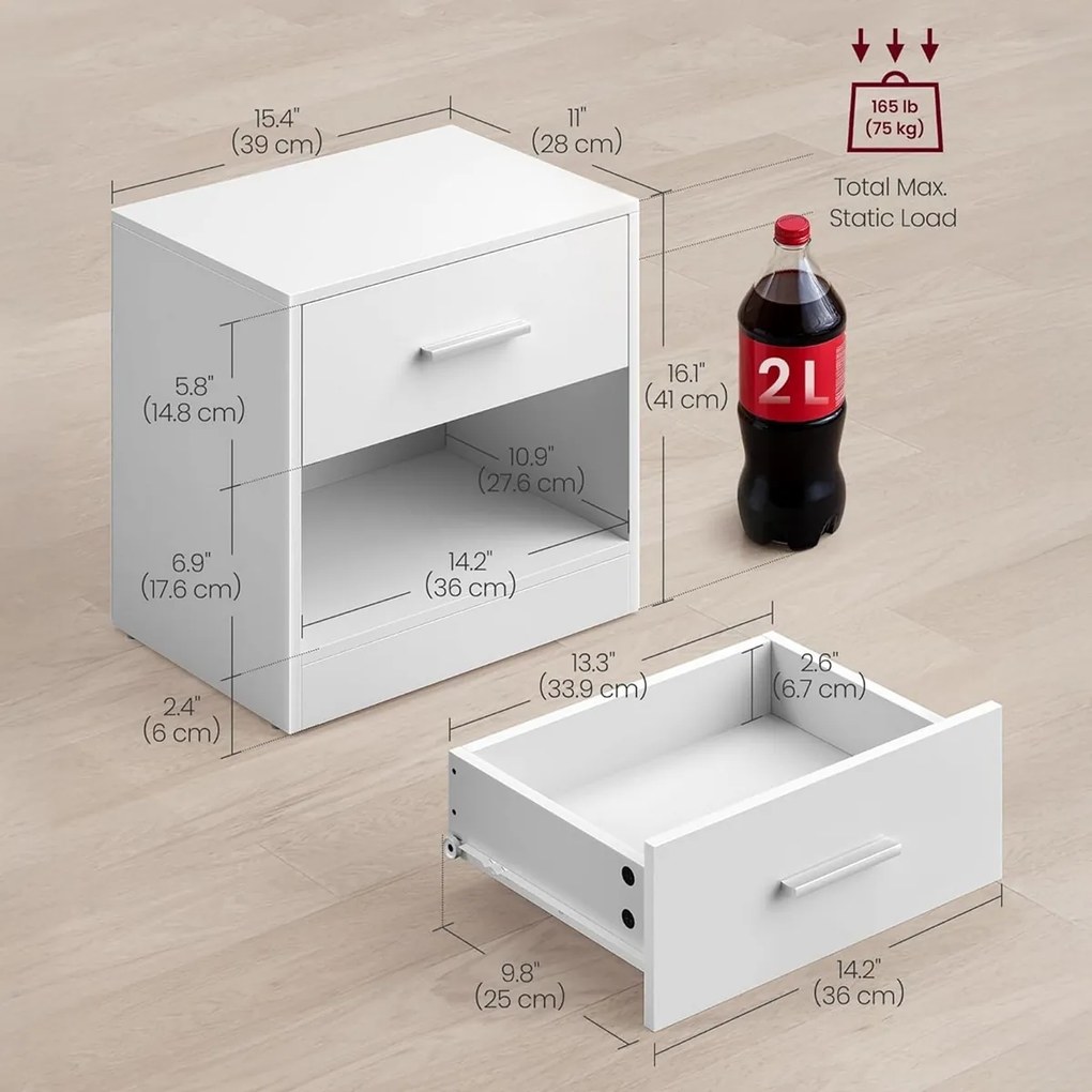 Set de noptiere E1081 WT, alb, 2 buc.